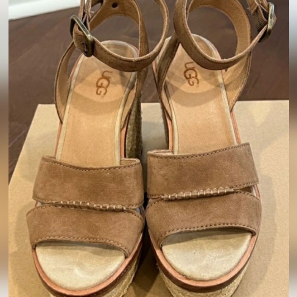 UGG Carine Ankle Strap WEDGE Sandal ( Chestnut / Brown ) 🤎 Sz. 9M